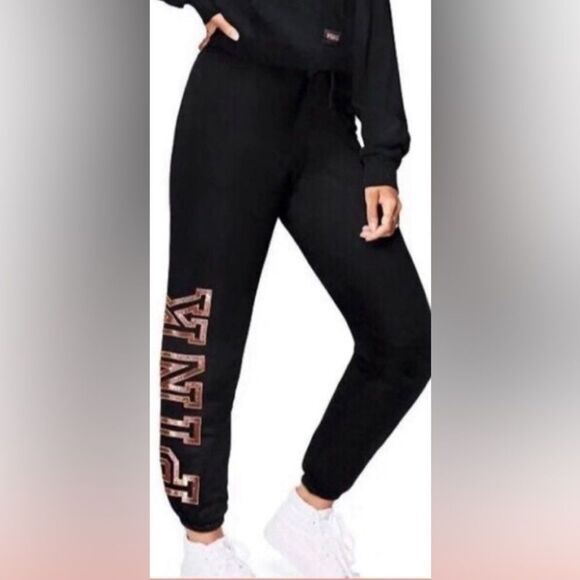 PINK VICTORIA’S SECRET ROSEGOLD BLING DOG MESH TANK / JOGGERS OUTFIT SET XS - Picture 9 of 14